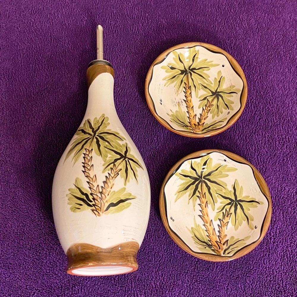 Olive Oil Jar - Ceramic - Tropical Palm Trees